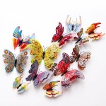 Fluturi 3D cu magnet, dubli, decoratiuni casa sau evenimente, set 12 bucati, colorati, A22